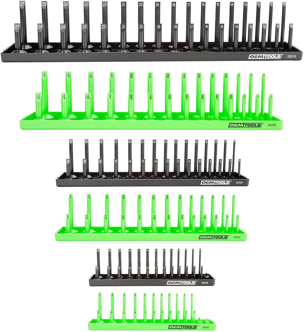 OEMTOOLS 22233 Tool Storage Organizer for SAE and Metric Socket, 6PC Socket Organizers for 1/4", 3/8", and 1/2" Drive Sockets, Optimize Toolbox Organization