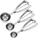 Fayomir Cookie Scoop Set - Small/ 1 Tbsp, Medium/ 2 Tbsp, Large/ 3 Tbsp - Cookie Dough Scoop, Cookie Scoops for Baking Set of 3, Heavy-Duty 18/ 8 Stainless Steel Melon Baller Scoop Ice Cream Scoop