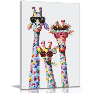 Giraffe Family Canvas Wall Art Animal Poster Prints Picture With Frame for Living Room Bedroom Nursery Office Kids Room Decor Gifts for Boy Girl and Babies(Lovely Giraffe, 16inchx12inch)