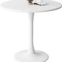 Round Dining Table 24" Circle Tulip Table with Wood Thickened Tabletop & Sturdy Metal Pedestal Mid Century Modern Leisure Bistro Kitchen Tables 2 People Small Places Living Room Cafe,White