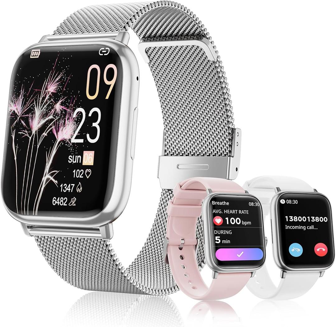 Smartwatch for Women, 1.83 Fitness Watch with Blood Pressure, Calls/Messages, Female Cycle Tracking, Heart Rate & Sleep Monitor, IP68 Waterproof for Android & iPhone (Silver)