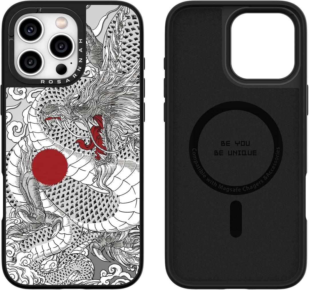 Magnetic for iPhone 16 Pro Max Magsafe Case Cute - Durable Shockproof 6.6 ft Drop Impact Phone Case - Mirror Phone Case Funny Chinese Dragon Design for iPhone 16 Pro Max 6.9"