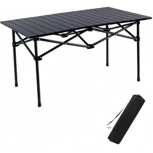 Folding Camping Table, Portable Beach Table, with Portable Bag Suitable for Indoor, Outdoor, Camping, Backyard, Party, Patio, The Black Camping Table at The Beach (37"D x19.7"W x21.5"H)