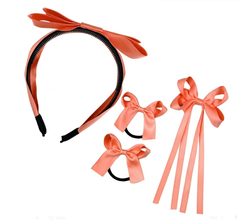 Girls School Hair Bows Set Accessories - Blue Bow Clips Headbands and Ponytail Holders Ties, Multi-styled Accessories for Toddlers Girls, Pink