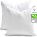 TOPGREEN Feathers Down Throw Pillow Inserts 24x24, Set of 2, 100% Organic Cotton Shell, Soft Decorative Square Pillow Insert for Living Room Sofa, Couch, or Bed (White)