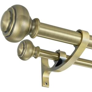Double Curtain Rods for Window 48-84", Antique Bronze Decorative Double Drapery Rod with Urn Finials, 1-Inch Front and 5/8 Inch Back Double Window Rods, Adjustable Double Rod Curtain Dual Rods