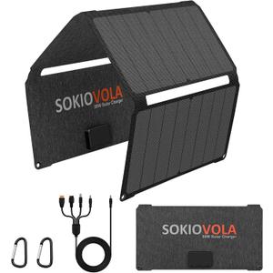 SOKIOVOLA [Upgraded] Foldable Solar Panels 50W Portable Solar Panel Charger 3 Output Ports (USB-A USB-C DC) Folding Solar Panel for Camping Hiking RV Outdoor Activities