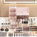 Large Capacity Makeup Organizer Countertop with Makeup Brush Holder for Vanity, Thickened Material, Bathroom Countertop Organizer Skin Care Perfumes Storage, Teen Girl Gifts for 12-23 Yearpink