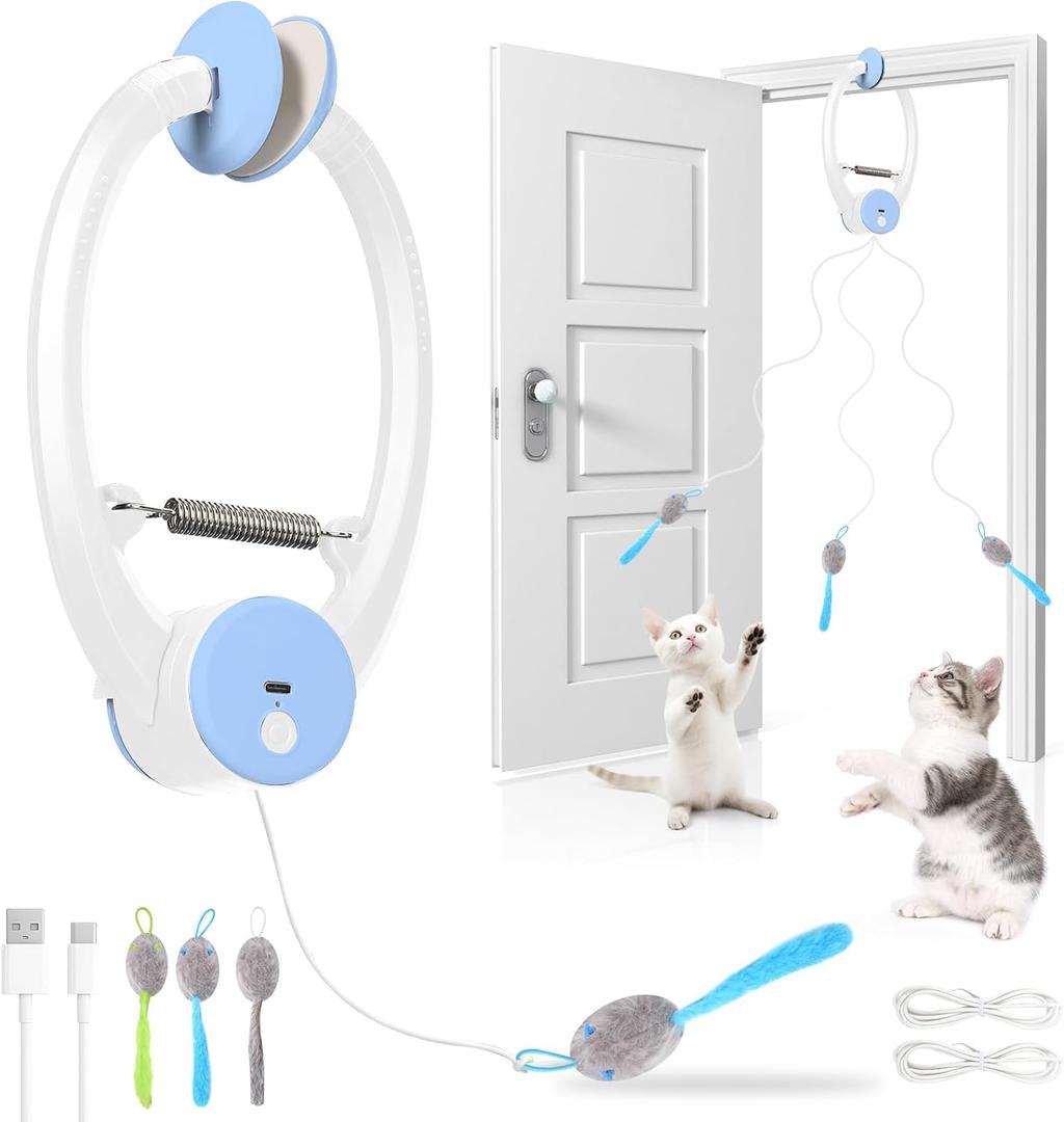 Interactive Cat Toys for Indoor Cats, Automatic Electric Flying Bird Feather Wand Toy, Best Kitten & Adult Cat Enrichment Toy Hanging Electric Kitty Toys for Bored Cats, Light Blue