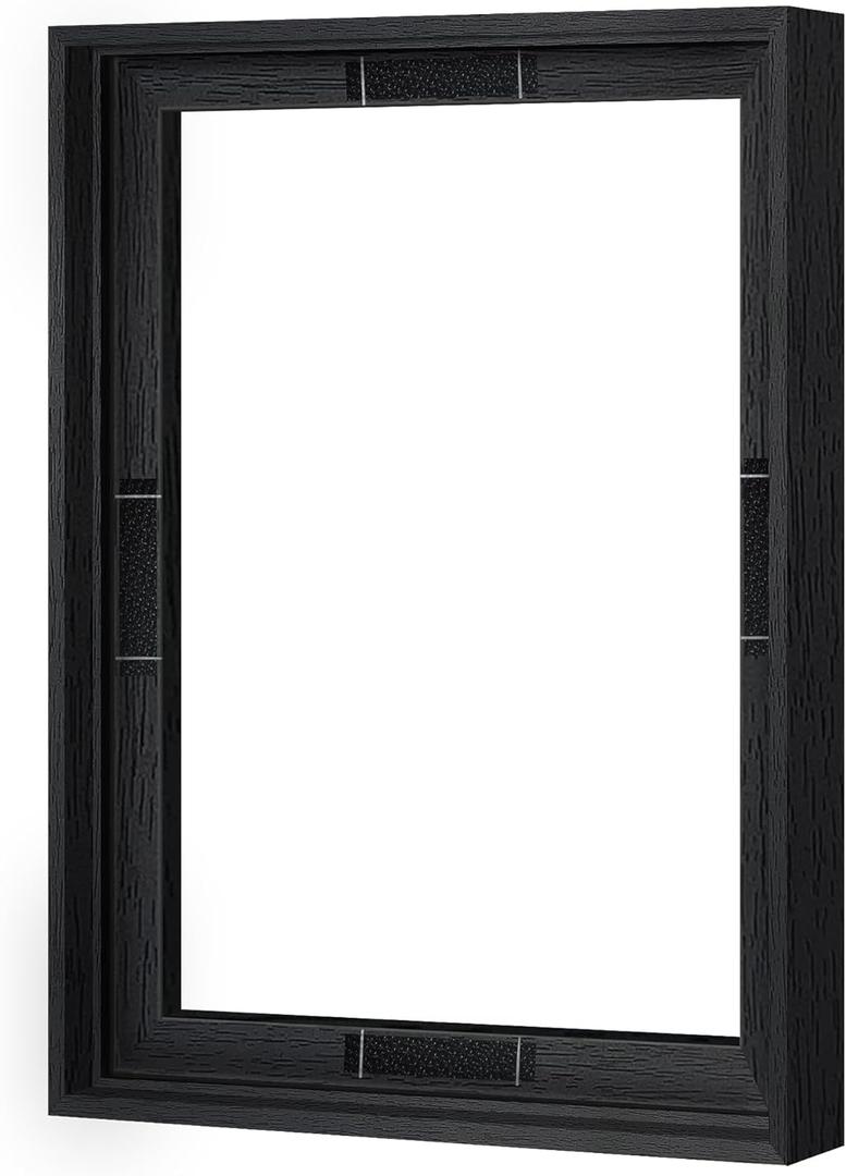 Abtgt 12x16 Canvas Floating Frame with 0.9" Deep, Black Floater Frame for Canvas Paintings with Adhesive, Vertical or Horizontal Wall Art frame for Prints Oil Painting Diamond Decor, 1 Pack.