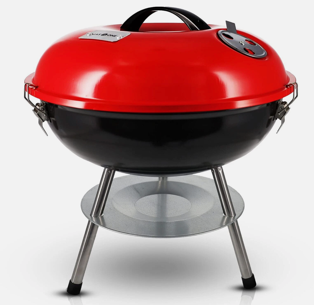 Gas One – 14-Inch Portable Barbecue Grill with 3-Point Locking Lid for Heat Pres