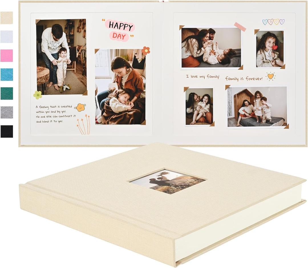 Pssoss 10 x 10 Inch DIY Scrapbook Album 40 Pages Linen Hardcover Kraft White Paper Scrap Book Photo Albums Memory Book for Baby Wedding Family Anniversary Photo Album (Beige, 40 pages)