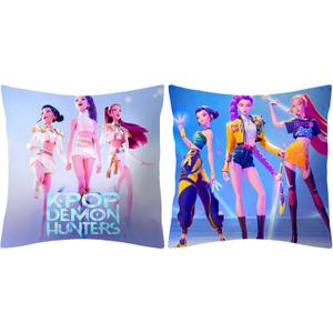 2 Pack Demon Hunters Pillow Covers, 18" x 18" Kpop Group Themed, 2 Unique Designs, Soft Decorative Pillowcases for Fans, Bedroom & Gifts