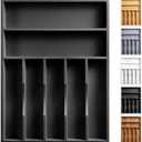 oridom Kitchen Bamboo Silverware Organizer, Kitchen Drawer Organizer - Utensil Holder and Cutlery Tray with Grooved Drawer Dividers for Flatware 7 Slot, Black