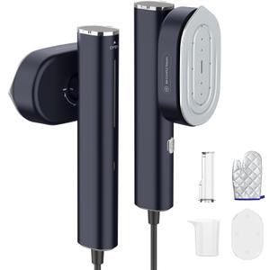 HULMAY Portable Steamer For Clothes Travel Mini Steamer and Iron Fast 10s Heat-Up, Horizontal and Vertical 1200W Effortless Wrinkle Removal, Garment Steamer and Iron for Travel Office Home(110-120V) (Black)