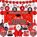 DAZONGE 2025 Graduation Decorations Red, Congrats Grad Backdrop, Honeycomb, Balloons & Hanging Swirl Kit for Graduation Decorations, 2025 Grad Party Decorations Set for Any Grade