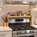 Bamboo Over the Stove Shelf,3 Level Adjustable Height with Side Storage Bin