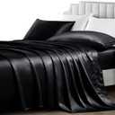 NSGZ Satin Sheets Twin XL - 3 Piece Set with Fitted, Flat Sheet & Pillowcases - Cooling, Extra Soft Satin - Black