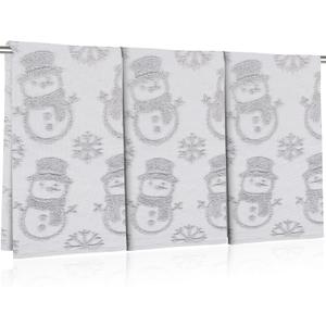 Newwiee 3 Pcs Christmas Snowman Hand Towels Decorative 3D Jacquard Bath 100% Cotton Soft Absorbent Towels for Kitchen Bathroom Washcloths Spa Gym Sport Xmas Holiday Winter Gift, 30x 14 Inch