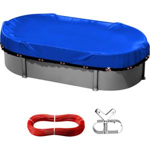 12x21 ft Oval Pool Cover for Above Ground Winter Pool,Rectangle Swimming Pools Covers,Heavy Duty Durable Tearproof Waterproof Anti-UV PE Material,Cold-Resistant Snowproof,Winch and Cable Set,Blue