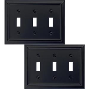 Triple Toggle Light Switch Cover Adler Metal Wall Plate, 2-Pack Black 3 Gang, Light Switch Cover Decorative Wallplate, Durable