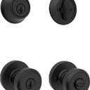 Kwikset Maven Front Door Lock Handle and Deadbolt Set, Entry Handleset Round Exterior with Interior Door Knob, Secure Locking Deadbolt, Matte Black, with Microban Protection