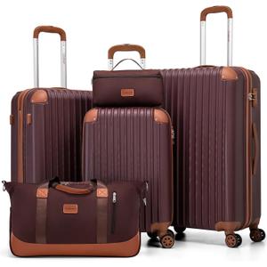 Luggage Sets 5 Piece Suitcases with Wheels, Suitcase Set ABS Hard Case Luggage with TSA Lock Spinner Wheels Durable Travel Luggage (Burgundy)