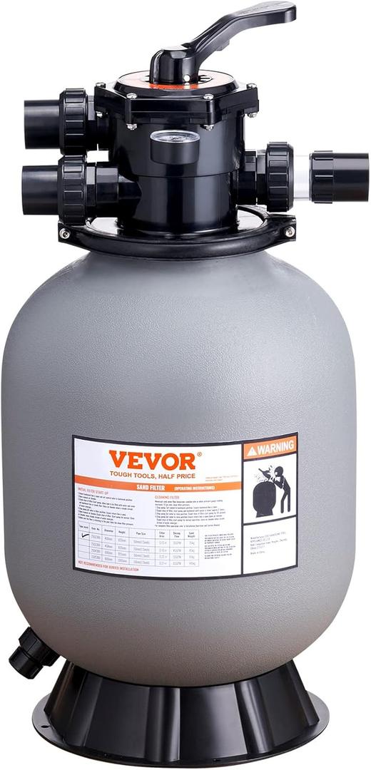 VEVOR Sand Filter, 16-inch, Up to 35 GPM Flow Rate, Above Inground Swimming Pool Sand Filter System with 7-Way Multi-Port Valve, Filter, Backwash, Rinse, Recirculate, Waste, Winter, Closed Functions
