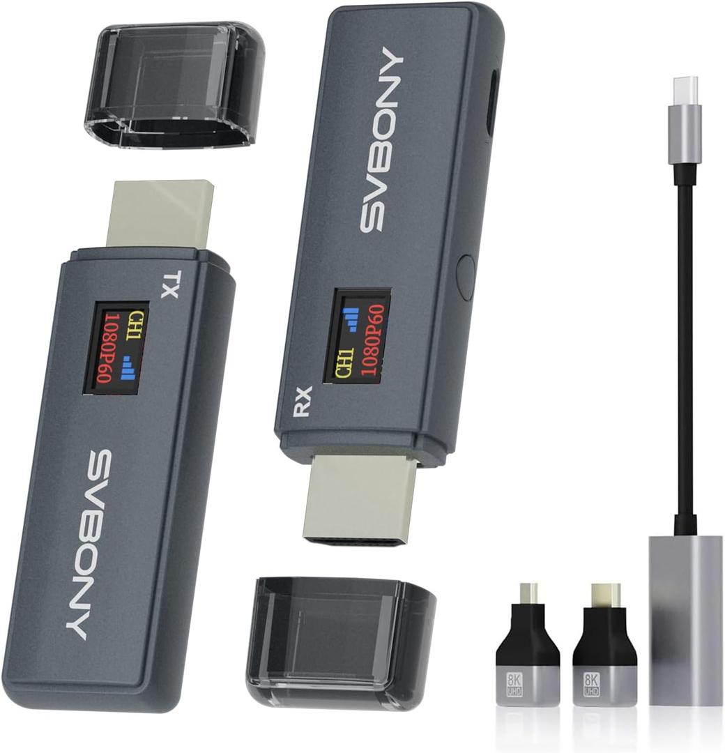 SVBONY Wireless HDMI Transmitter and Receiver, 5.8G LED Display Transmitter,1080P/60Hz Ultra HD Video Output, Plug and Play Wireless HDMI Extender for Streaming Video/PC/Projector/TV Box/Camera