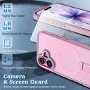Magnetic for iPhone 17 Stand Case with Screen Protector, [Full Camera Protection] (Compatible with MagSafe) Military Grade Drop Protection, Translucent Matte Bumper Cover Case, Pink