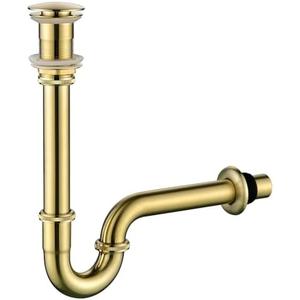 Heixutas Thickened Brass P Trap Set: 1-1/4 P Trap with Bathroom Sink Stopper - Sink Drain Plumbing Kit for Pipe Replacement (Brushed Gold, No Overflow)