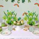2 Pcs St Patricks Day Decorations Artificial Shamrock Berry Stems in Vase 12'' Green Clover Floral Branches with Metal Pot Greenery Floral Branches for Party Home Table Centerpieces