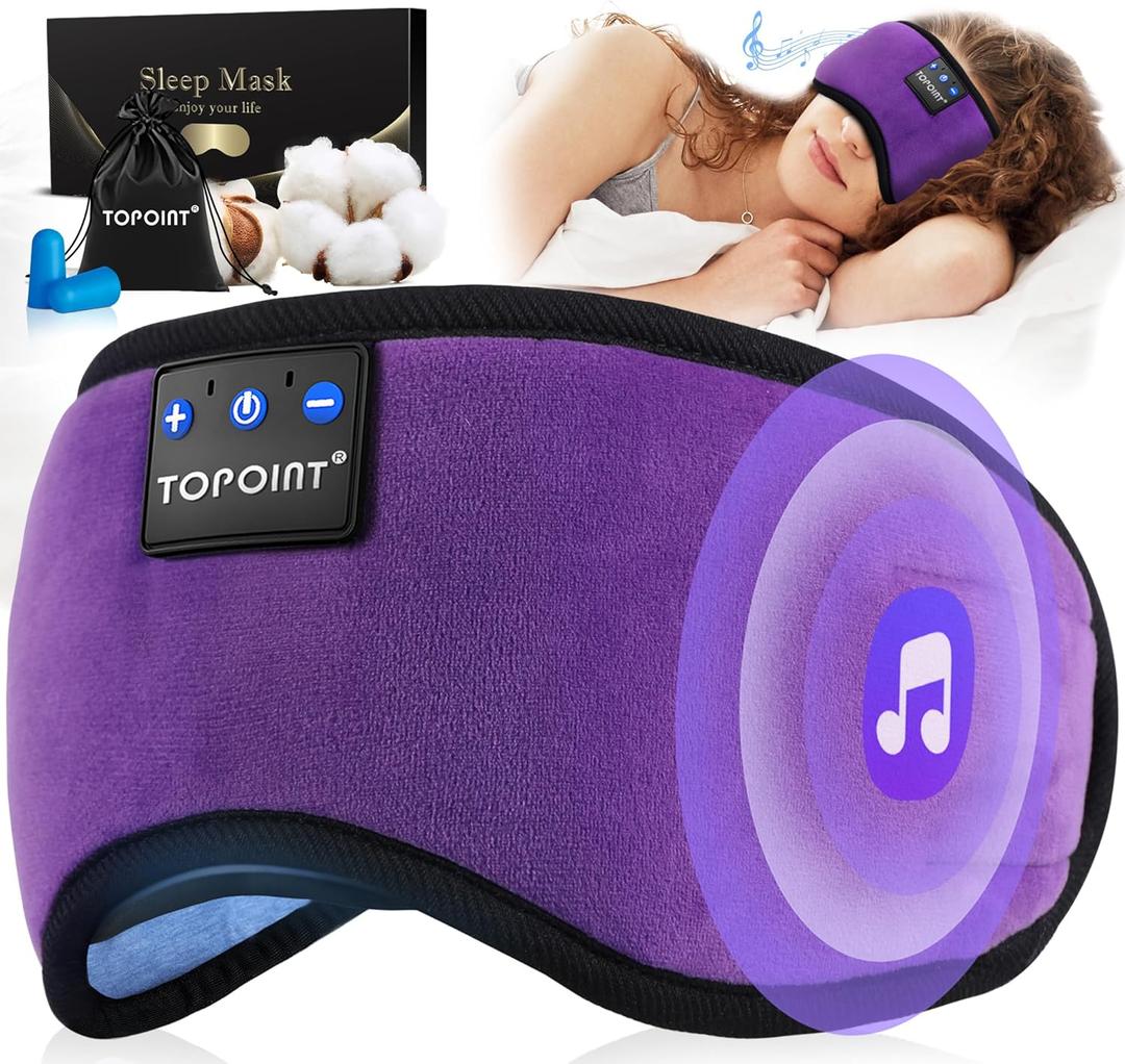 TOPOINT Sleep Mask with Headphones Bluetooth 5.4 Wireless, Sleep Headphone with Microphone Built-in HD Speakers Music, Eye Mask for Sleeping Men Women Travel Meditation Girl Cool Gadgets (Deep Purple)
