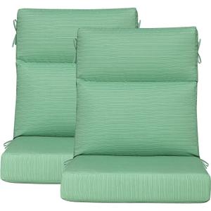 Outdoor Patio Chair Cushions 44x21x3.5 inch, Set of 2 Thicken Comfy Cushions for Rocker Non Slip Fade Shield Water Repellent High Back with Ties, Ash Pinstripe Weave