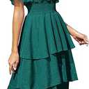 Ruffle Sleeve Wrap V Neck Midi Dresses for Women Causal Summer Smocked Waist Tiered Layered Glitter Chiffon Dress Size S