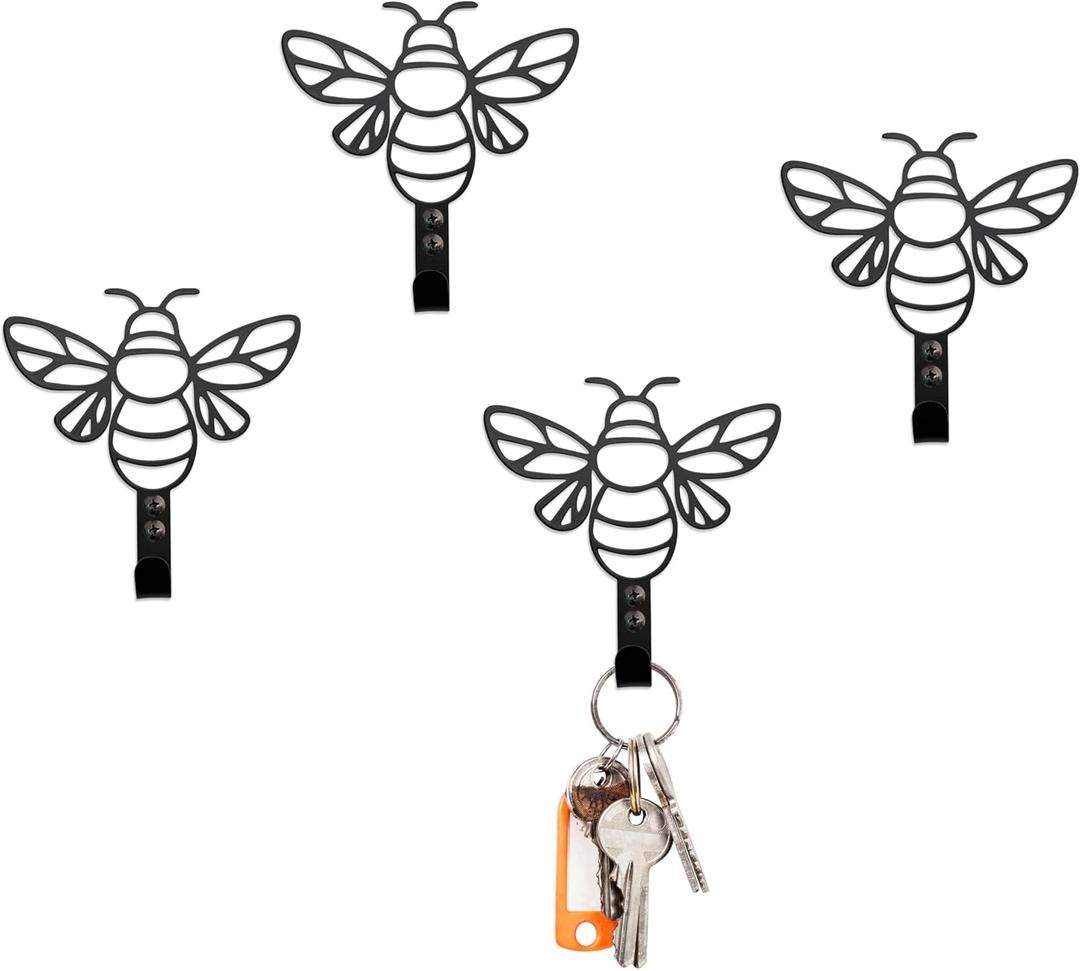 3 Pcs Metal Bee Hooks Wall Door Hanger Towel Hooks Coat Hanger Decorative Holder for Home Bathroom Living Room (Black)