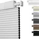 No Drill No Tools Blackout Cellular Shades Cordless Easy Install Honeycomb Blinds Thermal Insulated Noise Reduction Blinds for Indoor Windows, Blackout, 35in, Light Grey