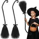 Liliful 2 Pcs Halloween Witch Broom with Ribbons Wizard Accessories Wizard Decor Costume Witch Broomstick for Kids Adults Party Cosplay Decorations, Black