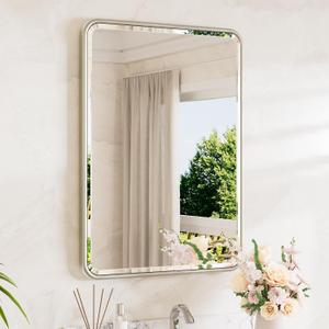 TETOTE Brushed Nickel Mirror 20 x 30 Beveled Edge Tempered Glass, Rounded Corner Rectangle Bathroom Mirror for Over Sink for Modern Bathroom, Living Room, Bedroom, Entryway