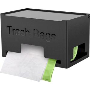 Trash Bag Holder, Metal Trash Bag Dispenser Roll Holder, Kitchen Trash Bag Organizer for Cabinet, Countertop, Wall Mounted or Freestanding, Black (Small (8.98"x5.1"x5"))