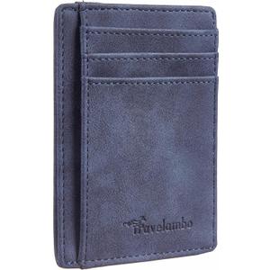 Travelambo Slim Wallet Front Pocket Minimalist Leather RFID Blocking Medium Size (Deep Blue)