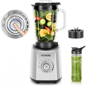 FOHERE Professional Blender Peak 1300W, Countertop Blender with 3 Presets 5 Speeds for Smoothies, Shakes, and Frozen Drinks, 50 Oz Glass Jar 20 Oz Tritan Jug