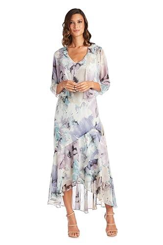 R&M Richards Women's Botanic Breeze Hi-Lo Dress Set, Blue/Lavender, Size 10