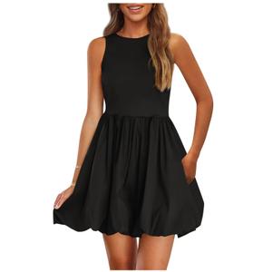 PRETTYGARDEN Summer Dresses for Women 2025 Casual Sleeveless Tank Mini Short Dress Crew Neck Bubble Sundress with Pockets, size small