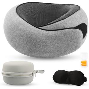 Neck Pillow Airplane, Travel Pillows for Airplanes, Memory Foam Adjustable Portable Neck Pillow for Traveling, Car Rides, and Home Use (Gray)