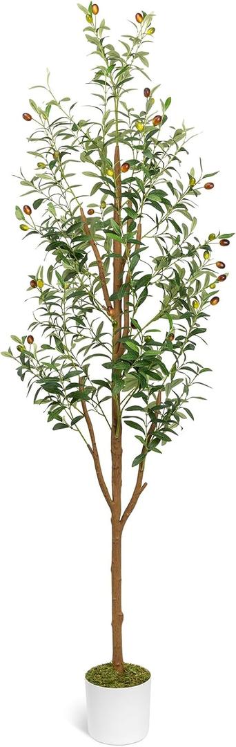 7FT Artificial Olive Tree - Indoor Tall Faux Olive Trees with Planter, Large Fake Olive Silk Tree Realistic Olive Plants with Branches and Fruits for Home Decor Office Living Room