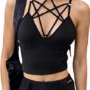 SOLY HUX Gothic Tops for Women Criss Cross Crop Tops Y2K Rave Concert Outfit with Choker Emo Scene Alternative Clothes (Small, Pure Black)