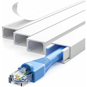 Delamu 56.7in Cord Hider, Cord Covers for 1-2 Wires on Wall, One-Cord Cable Hider, Easy Install Wire Hider Wire Covers for Cords on Wall, Cable Cover Raceway to Hide Wires Along Wall, W0.59 H0.4in (White)