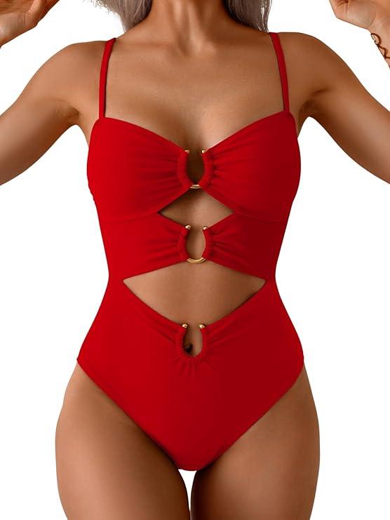 Eomenie One Piece Swimsuit for Women Ring Linked Monokini Sexy Bathing Suit Cutout Swim Suit (Large, Black)