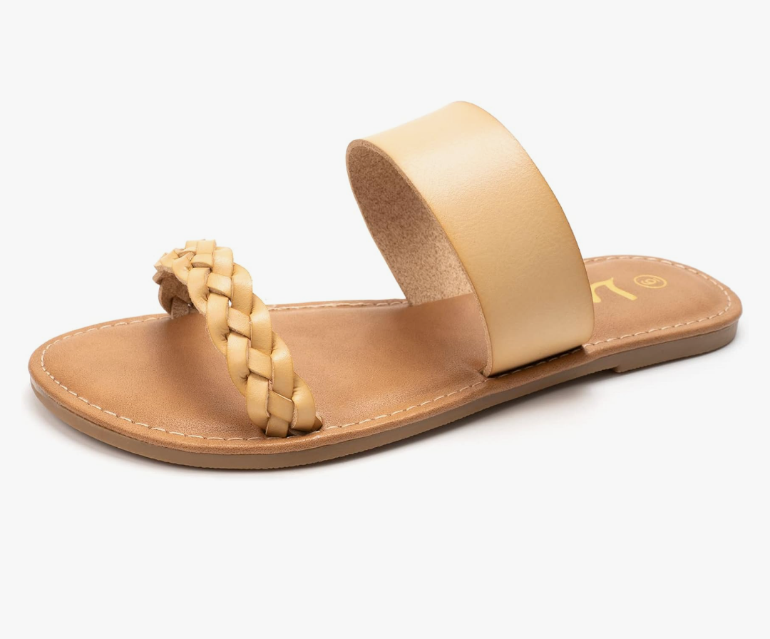 LM Women's Braided Slide Sandals Open Toe Two Band Slip On Flat Sandals Casual Summer Sandals 7